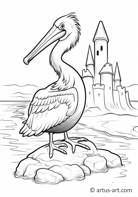 Pelican with a Sand Castle Coloring Page