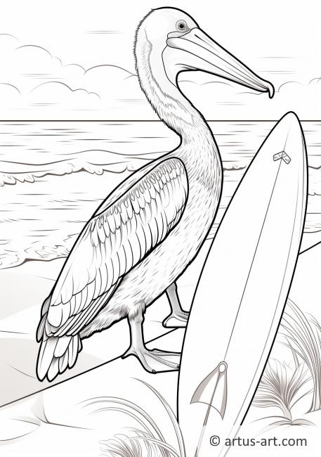 Pelican with a Surfboard Coloring Page