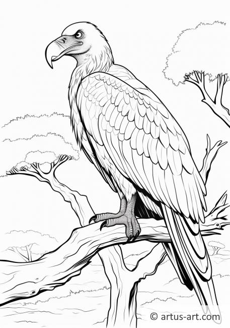 Vulture Perched on a Tree Coloring Page