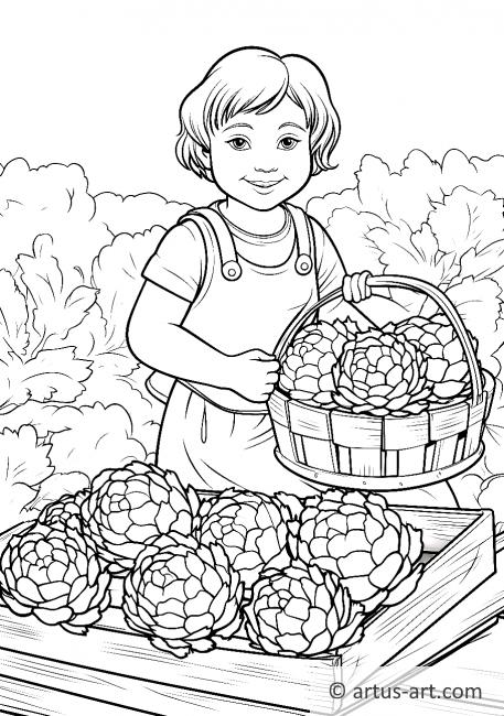 Pagina da colorare del raccolto di carciofi