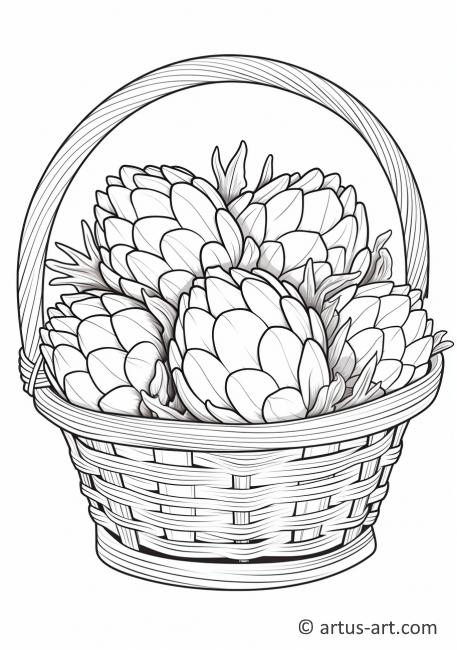 Página para colorear de alcachofa en una cesta