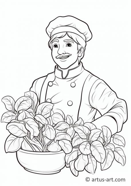 Basilico in una Pagina da Colorare della Classe di Cucina
