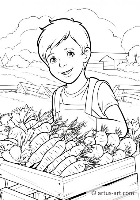 Página para colorear de la cosecha de zanahorias