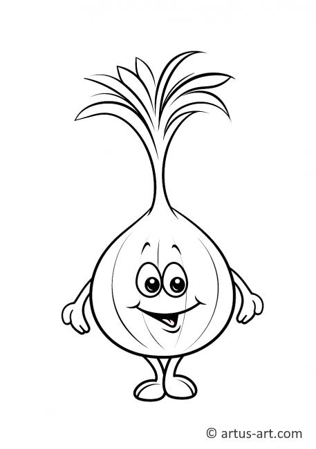Ausmalbild eines Cartoon-Zwiebel-Charakters
