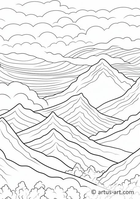 Página para colorear: Nubes sobre Montañas