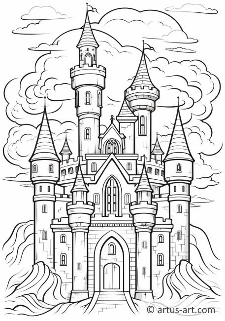 Página para colorear del castillo nublado