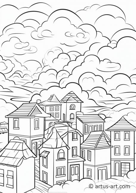 Página para colorir de Paisagem Urbana Nublada