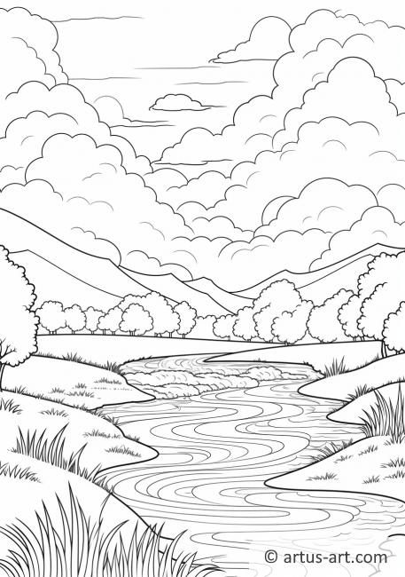 Pagina da colorare del fiume nuvoloso