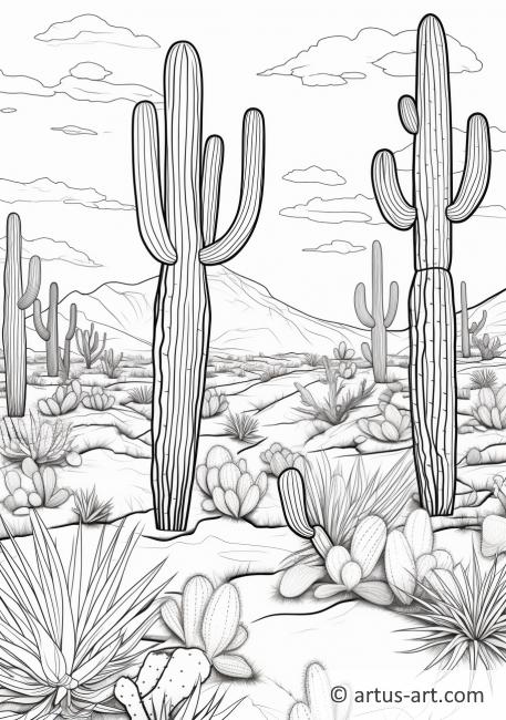Desenho de Sol sobre Cactos do Deserto para colorir
