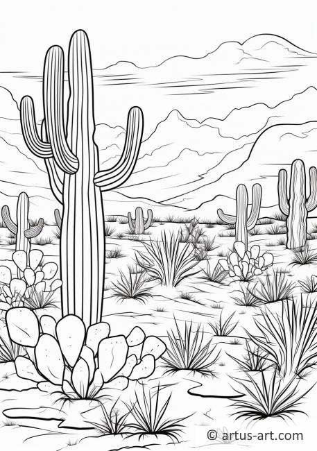 Barvení stránka pouště s kaktusy
