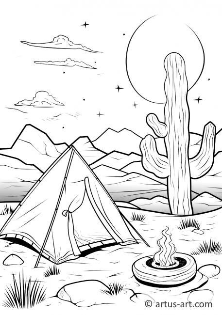 Page de coloriage de feu de camp dans le désert