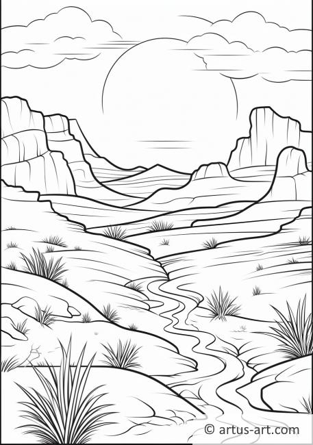 Page de coloriage de paysage désertique