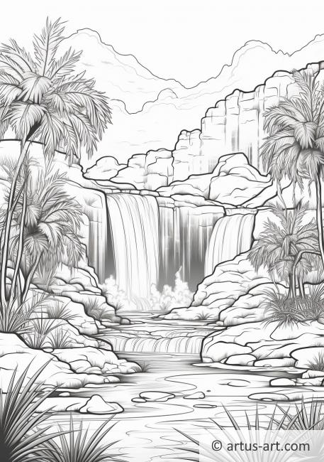 Oáza pouště s vodopádem - omalovánka