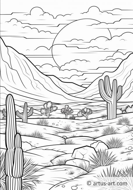 Página para colorear de la puesta de sol en el desierto