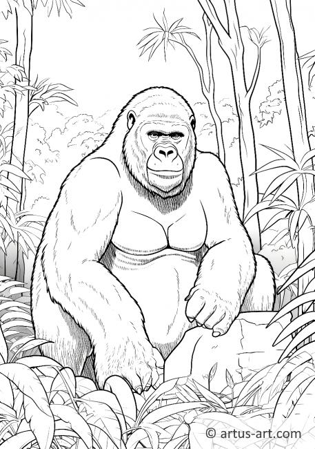 Ausmalbild: Gorilla im Regenwald