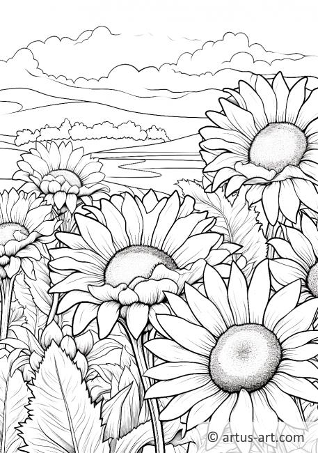 Fields of Sunflowers Coloring Page