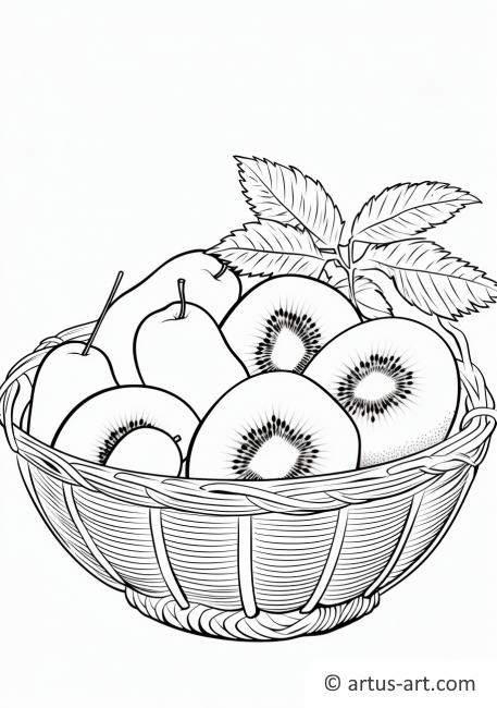 Página para colorir de cesta de frutas de kiwi