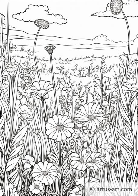 Meadow with Wildflowers Coloring Page