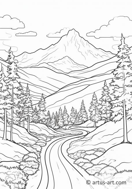 Page de coloriage de route de montagne