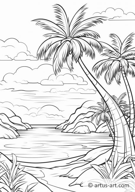Fargeleggingsside med palmetrær i paradis