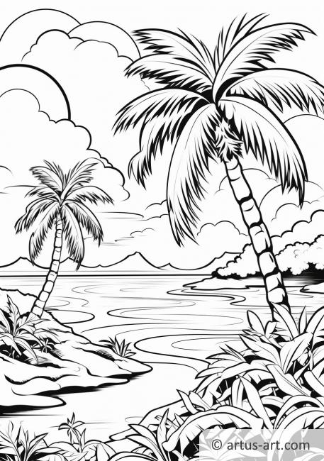 Ausmalbild Paradiesischer Palmenstrand