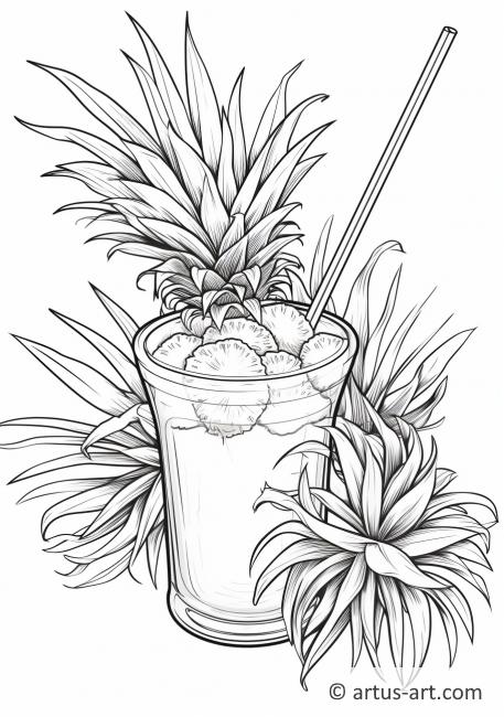 Pineapple in a Tropical Drink Coloring Page
