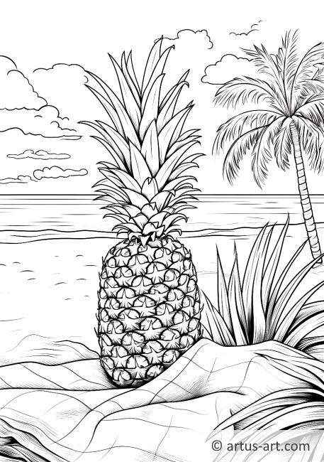 Pineapple with a Beach Towel Coloring Page