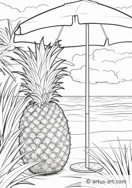 Ananass mit einem Strand Sonnenschirm Ausmalbild