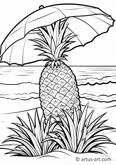 Ausmalbild: Ananas mit Strandsonnenschirm
