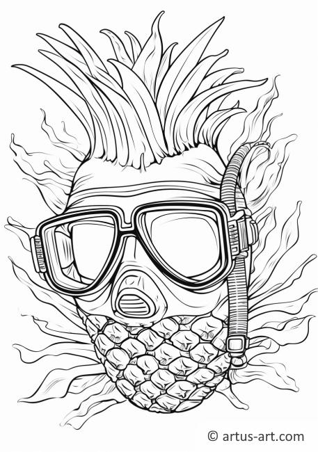 Pineapple with a Snorkel Mask Coloring Page