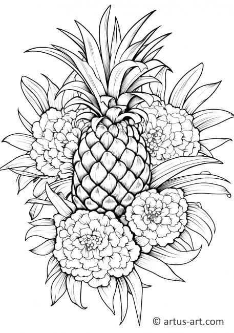 Pineapple with a Tropical Flower Coloring Page