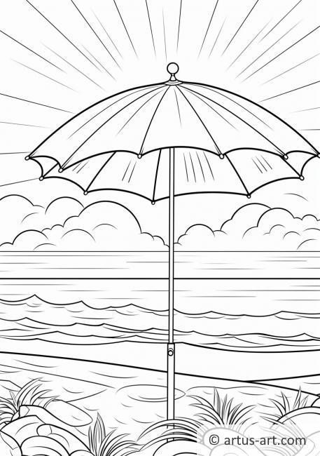 Sun with Beach Umbrella Coloring Page