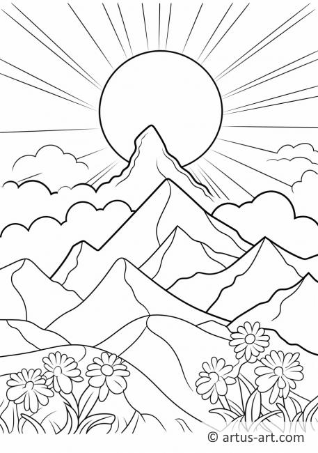 Sun with Mountains Coloring Page