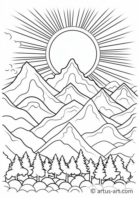 Sun with Mountains Coloring Page