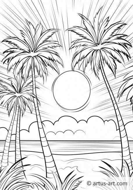 Sun with Palm Trees Coloring Page