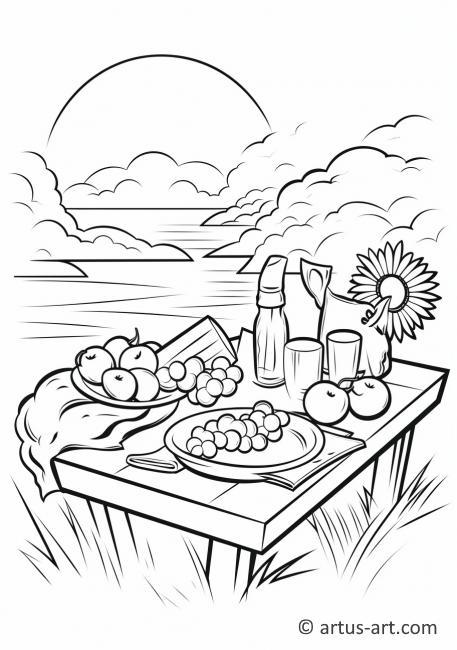 Sun with Picnic Coloring Page