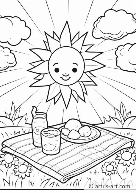 Sun with Picnic Coloring Page