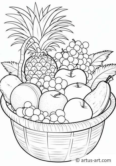 Tropical Fruits in a Basket Coloring Page