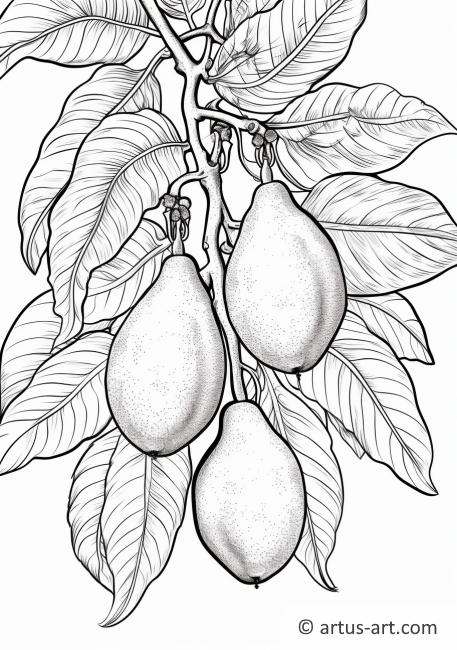 Kreslení stránka s tropickým ovocem na stromě