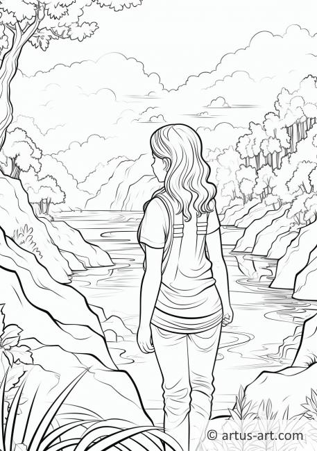 Tropical Rainforest with a River Coloring Page