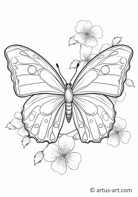 Page de coloriage Papillon de Cerisier en Fleurs