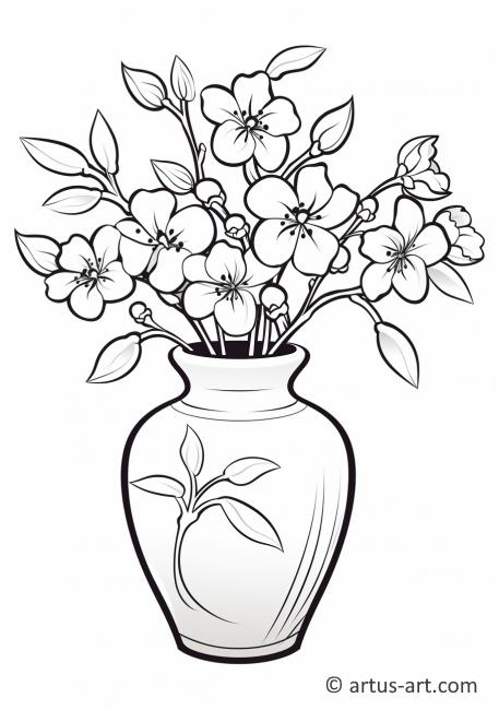 Page de coloriage de cerisier en fleurs dans un vase