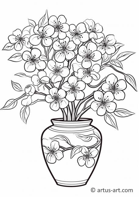 Vazo İçinde Kiraz Çiçeği Boyama Sayfası