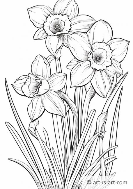 Narcis in een tuin Kleurplaat