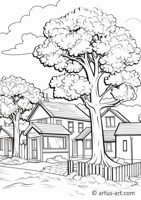 Fig Tree in a Village Coloring Page