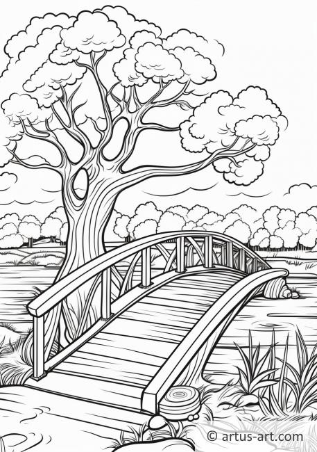 Stránka k vybarvení s fíkovníkem a mostem