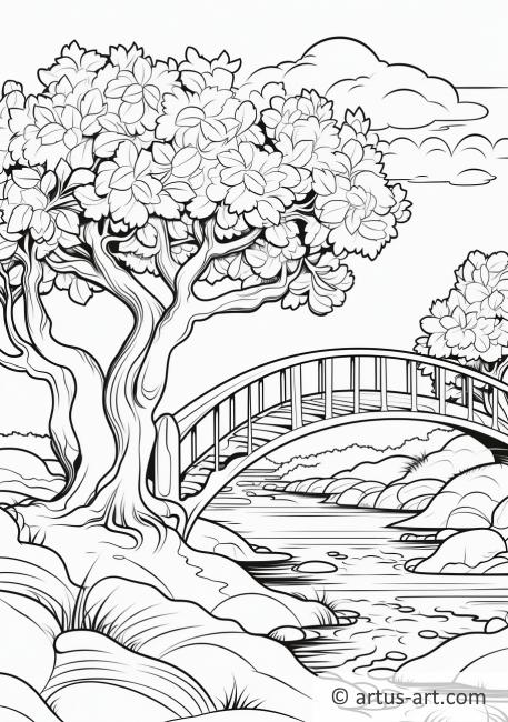 Pagina da colorare con un fico e un ponte