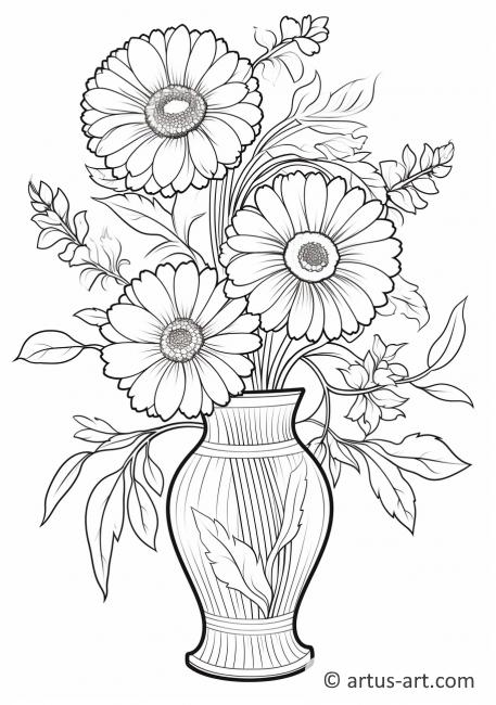 Page de coloriage de Gerbera dans un vase