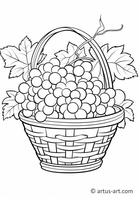 Página para colorir de uvas em uma cesta