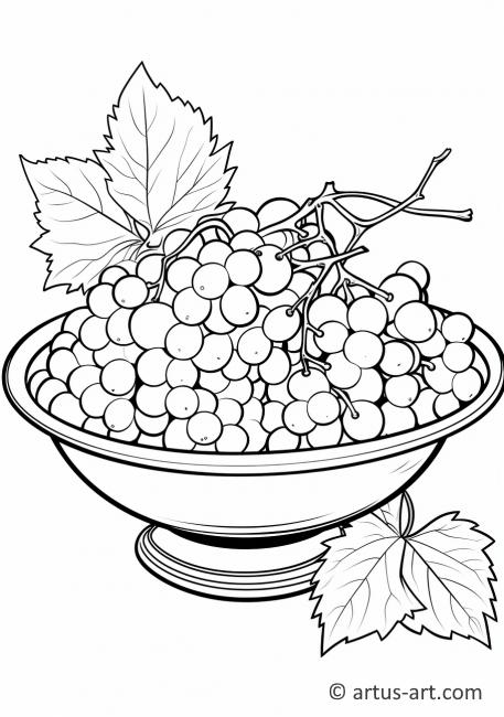 Página para colorear de uvas en un tazón